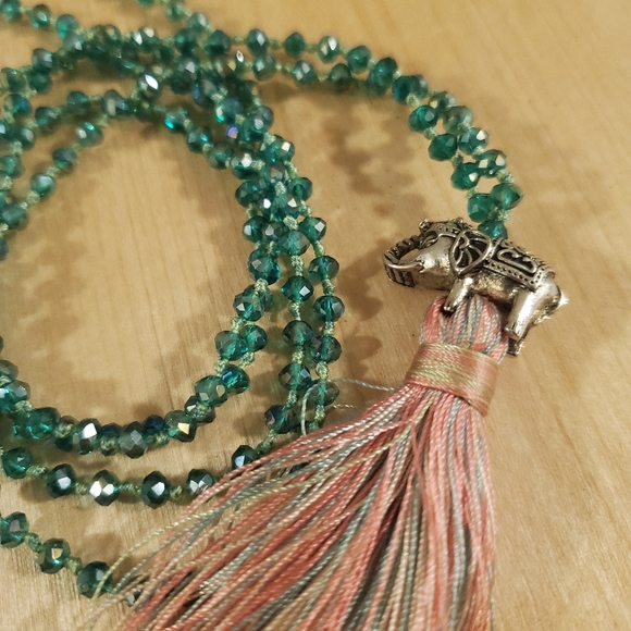 Zacasha Jewelry - Zacasha: Elephant Crystal Tassel Necklace